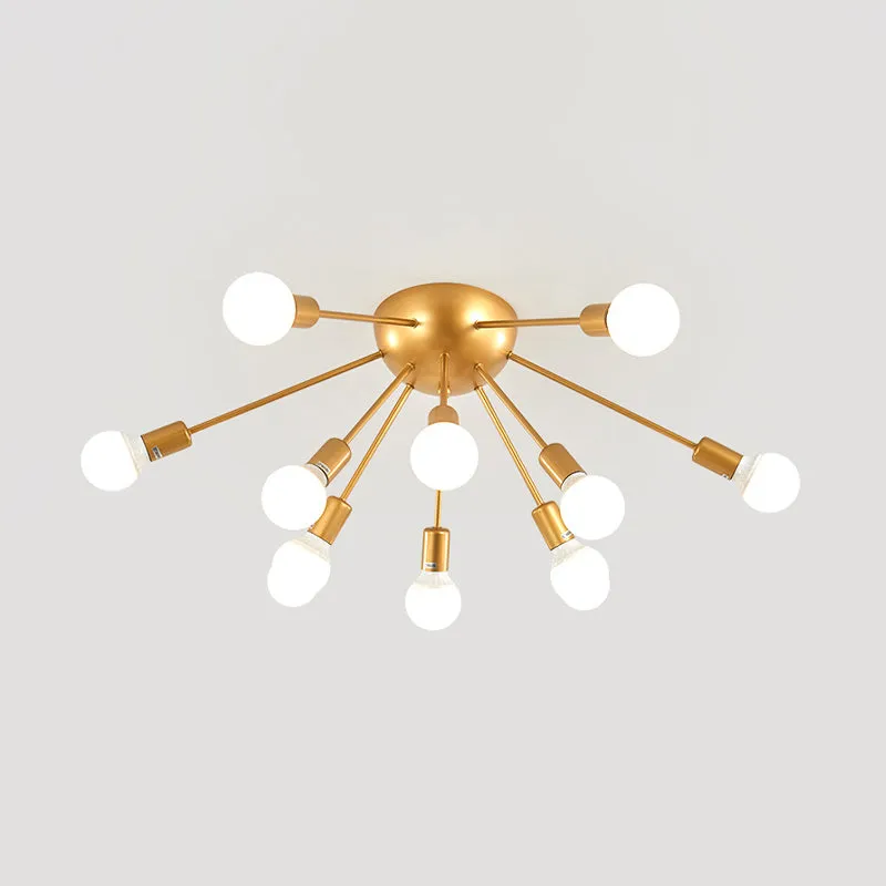 Plafonnier Spoutnik en laiton, luminaire semi-encastré métallique moderne à 12 lumières pour le salon Clearhalo