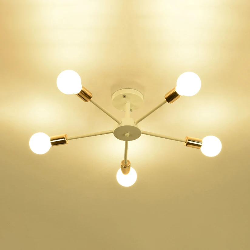 Plafonnier Spoutnik en métal nordique, 5/10 lumières, blanc/noir, Semi-encastré, pour chambre à coucher Clearhalo