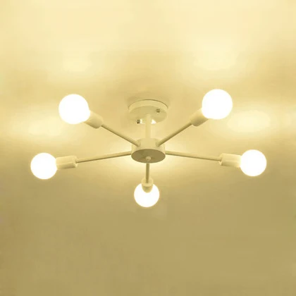 Plafonnier Spoutnik en métal nordique, 5/10 lumières, blanc/noir, Semi-encastré, pour chambre à coucher Clearhalo