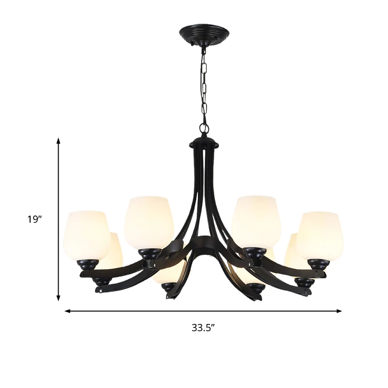 Plafonnier Spoutnik en verre dépoli, 3/6/8 lumières, lustre traditionnel de salon en noir avec forme de coupe Clearhalo