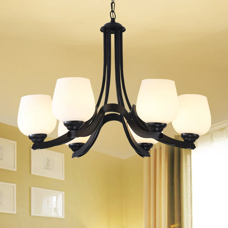 Plafonnier Spoutnik en verre dépoli, 3/6/8 lumières, lustre traditionnel de salon en noir avec forme de coupe Clearhalo