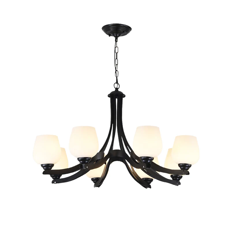 Plafonnier Spoutnik en verre dépoli, 3/6/8 lumières, lustre traditionnel de salon en noir avec forme de coupe Clearhalo