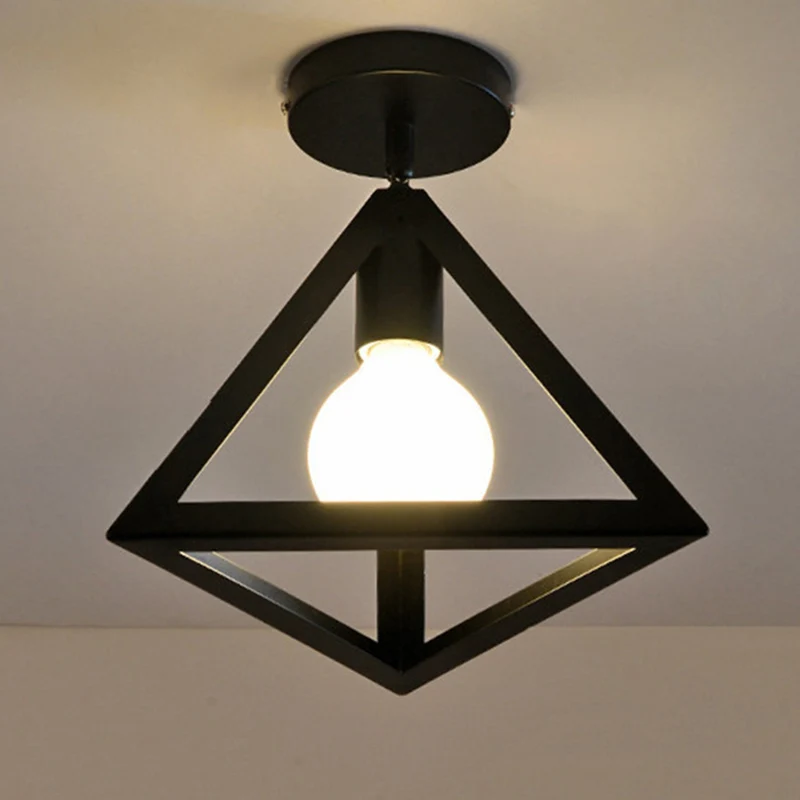 Plafonnier de style industriel rétro avec cadre en métal en fer forgé noir Clearhalo