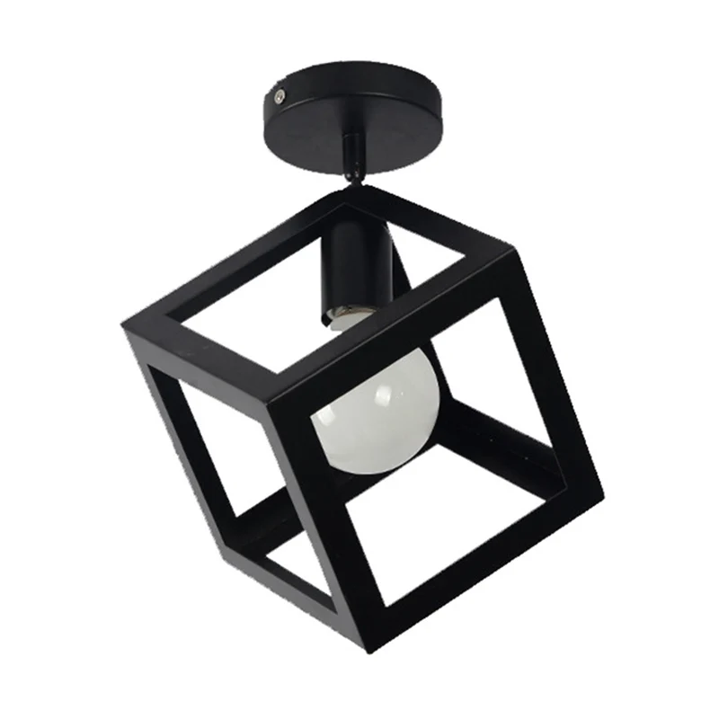Plafonnier de style industriel rétro avec cadre en métal en fer forgé noir Clearhalo