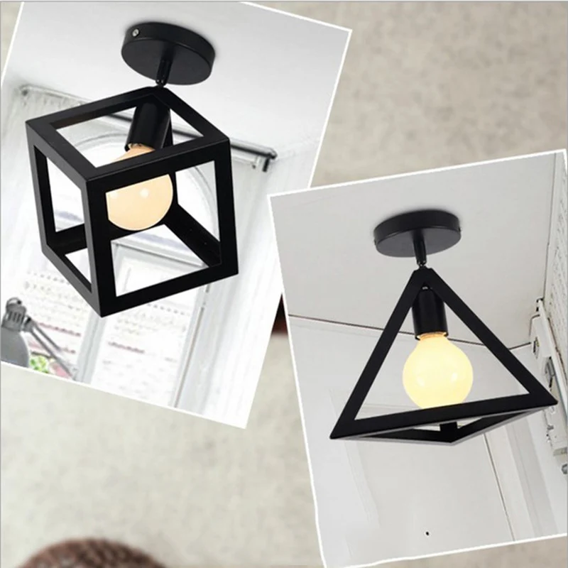 Plafonnier de style industriel rétro avec cadre en métal en fer forgé noir Clearhalo