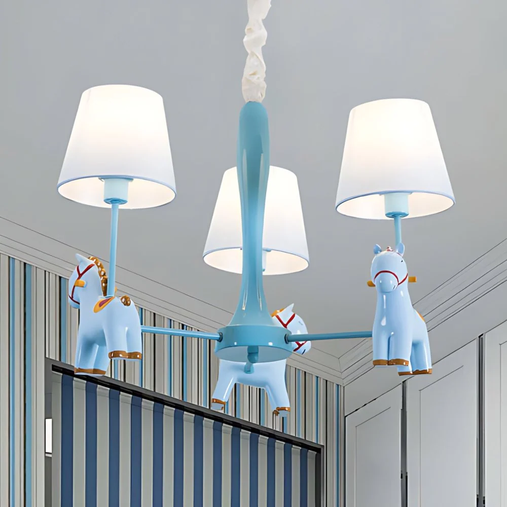 Plafonnier suspendu à abat-jour conique nordique, lustre en tissu cheval pour salon Clearhalo