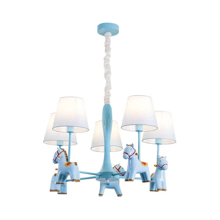 Plafonnier suspendu à abat-jour conique nordique, lustre en tissu cheval pour salon Clearhalo