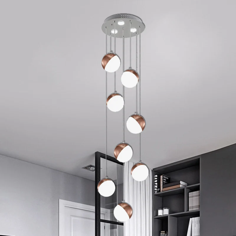 Plafonnier suspendu à abat-jour Globe Simple en métal, 6/8/10 têtes, luminaire suspendu en laiton pour escalier Clearhalo