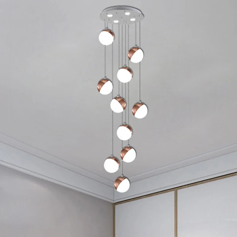Plafonnier suspendu à abat-jour Globe Simple en métal, 6/8/10 têtes, luminaire suspendu en laiton pour escalier Clearhalo