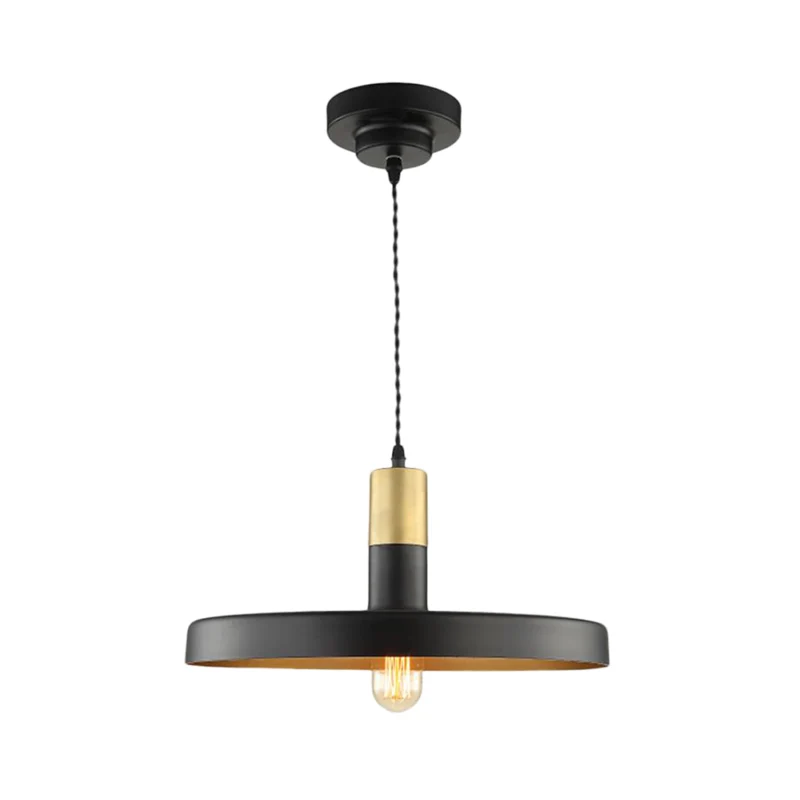 Plafonnier suspendu à abat-jour rond noir, moderne et élégant en métal, 1 ampoule, pour salle à manger Clearhalo