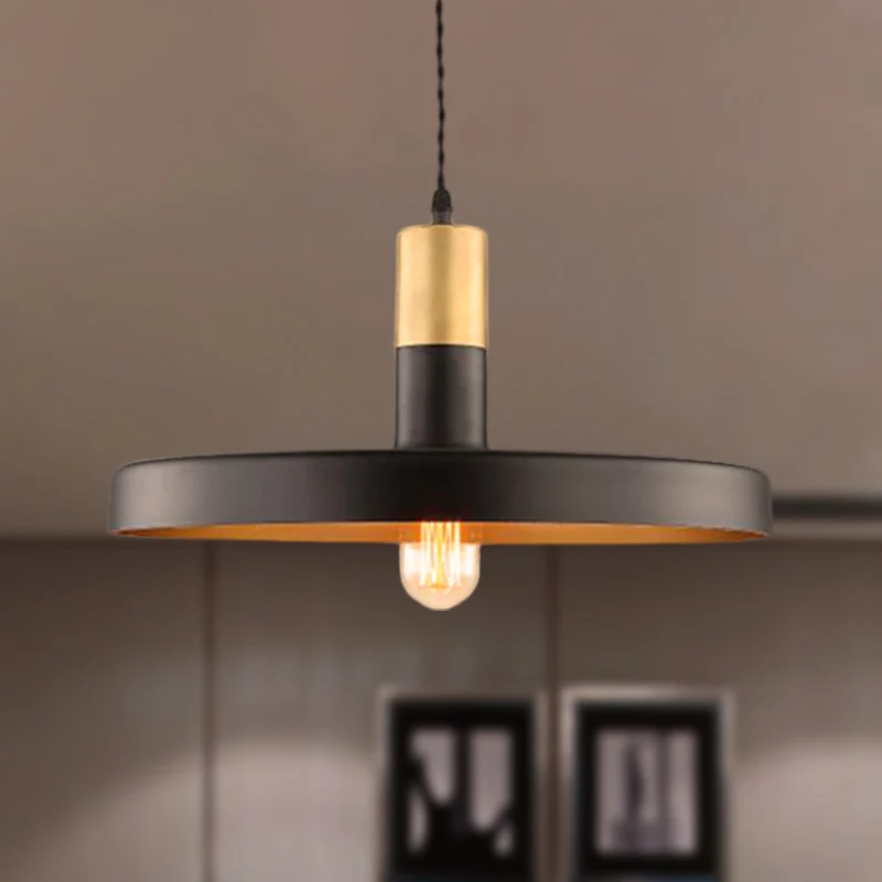 Plafonnier suspendu à abat-jour rond noir, moderne et élégant en métal, 1 ampoule, pour salle à manger Clearhalo