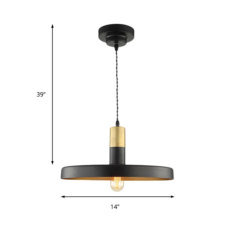 Plafonnier suspendu à abat-jour rond noir, moderne et élégant en métal, 1 ampoule, pour salle à manger Clearhalo