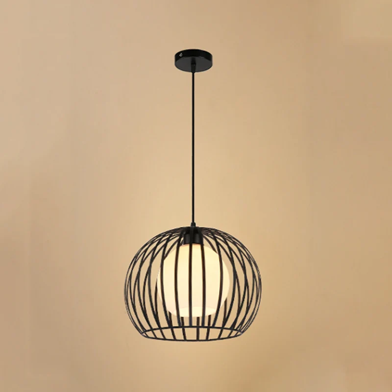 Plafonnier suspendu à 1 ampoule, noir/blanc, Style industriel, métallique, Cage globale, luminaire décoratif de plafond, p...