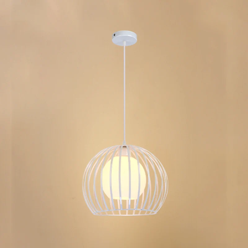 Plafonnier suspendu à 1 ampoule, noir/blanc, Style industriel, métallique, Cage globale, luminaire décoratif de plafond, p...