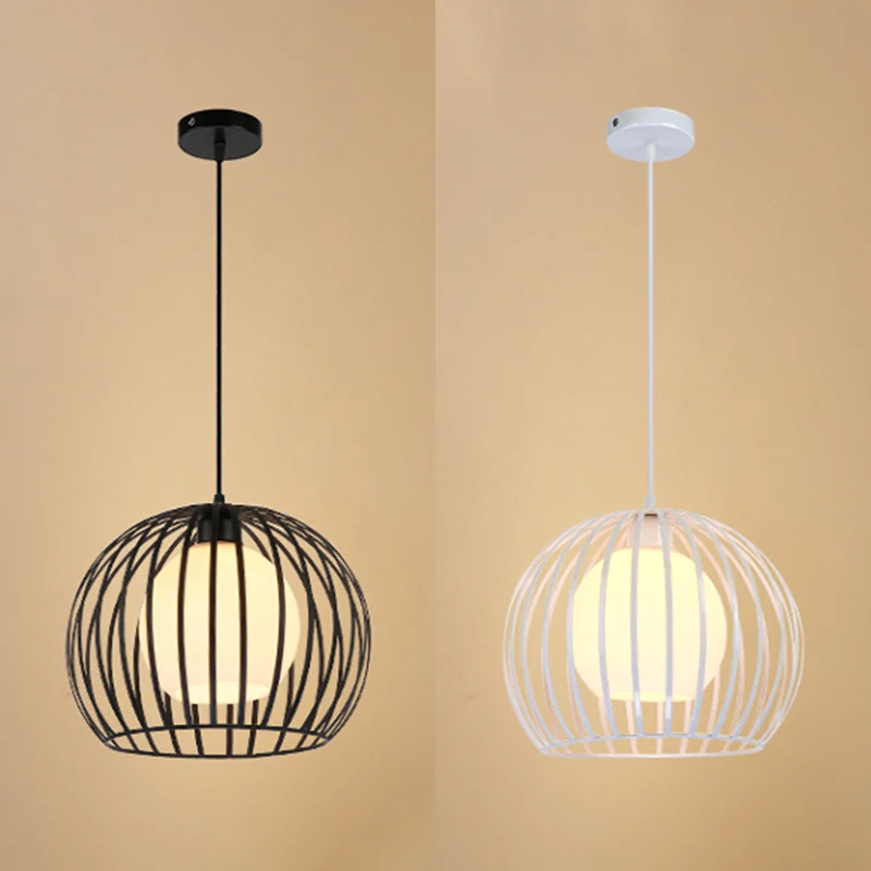 Plafonnier suspendu à 1 ampoule, noir/blanc, Style industriel, métallique, Cage globale, luminaire décoratif de plafond, p...