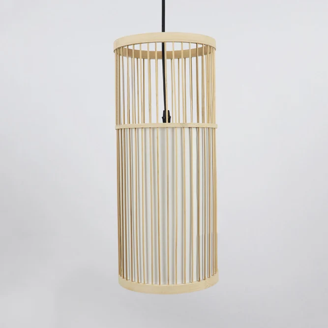 Plafonnier suspendu avec abat-jour en bambou, style contemporain, 1 lumière, luminaire suspendu beige Clearhalo