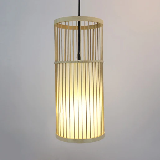 Plafonnier suspendu avec abat-jour en bambou, style contemporain, 1 lumière, luminaire suspendu beige Clearhalo