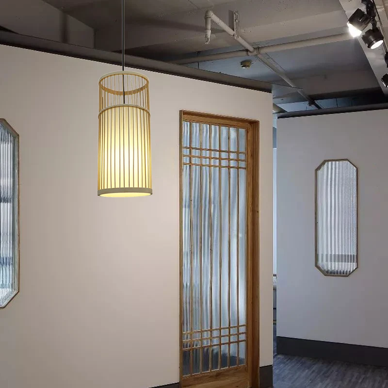 Plafonnier suspendu avec abat-jour en bambou, style contemporain, 1 lumière, luminaire suspendu beige Clearhalo