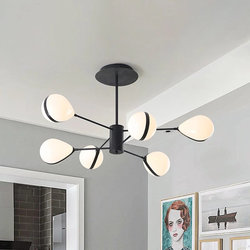 Plafonnier suspendu avec abat-jour en forme de gouttelettes noires, lustre moderne en verre crème à 6/8/10 têtes, lumière...