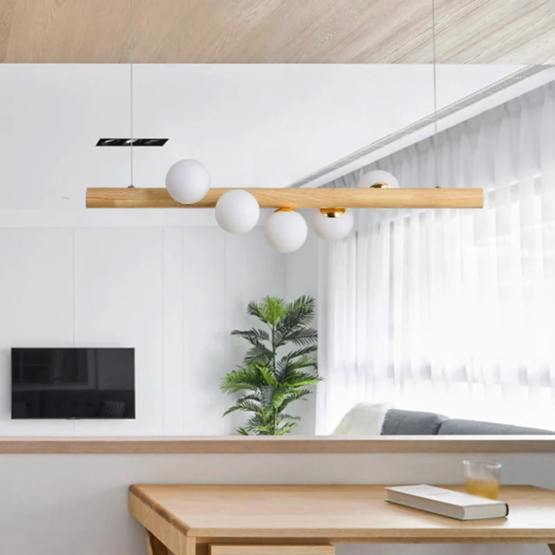 Plafonnier suspendu en bois et verre, minimalisme moderne, sphère linéaire, luminaire décoratif d'intérieur, idéal pour un...
