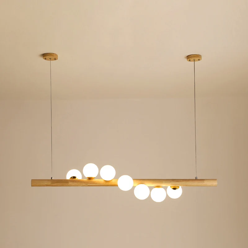Plafonnier suspendu en bois et verre, minimalisme moderne, sphère linéaire, luminaire décoratif d'intérieur, idéal pour un...