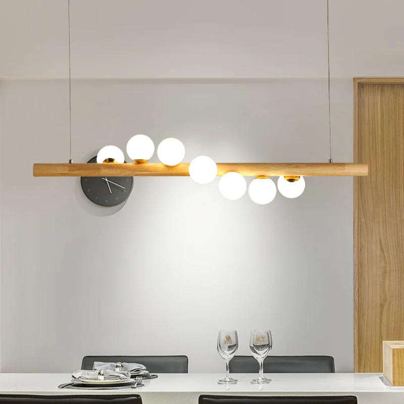 Plafonnier suspendu en bois et verre, minimalisme moderne, sphère linéaire, luminaire décoratif d'intérieur, idéal pour un...