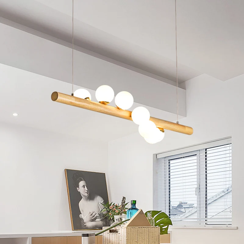 Plafonnier suspendu en bois et verre, minimalisme moderne, sphère linéaire, luminaire décoratif d'intérieur, idéal pour un...