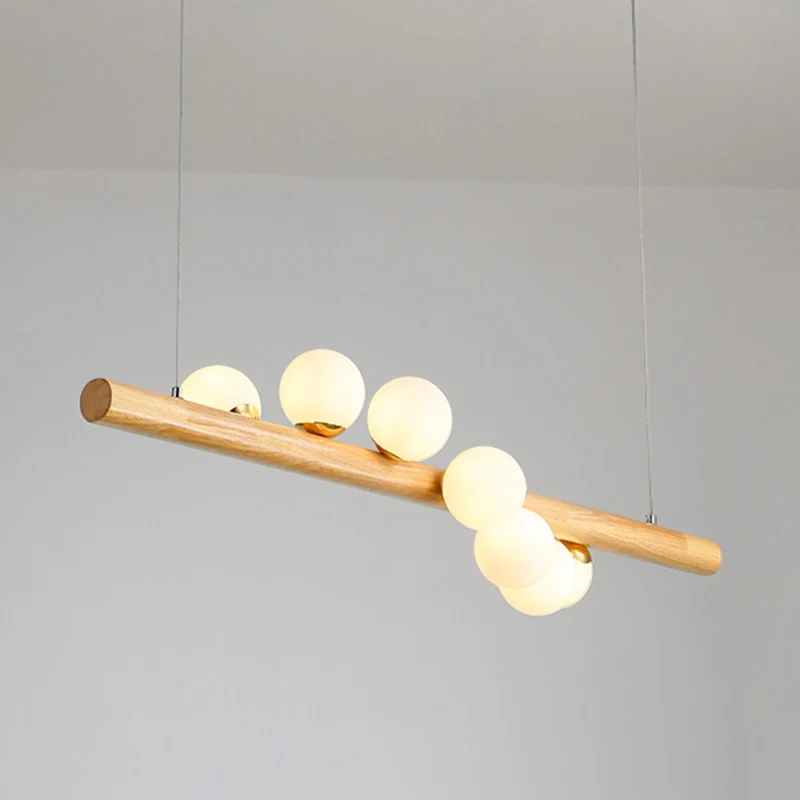 Plafonnier suspendu en bois et verre, minimalisme moderne, sphère linéaire, luminaire décoratif d'intérieur, idéal pour un...
