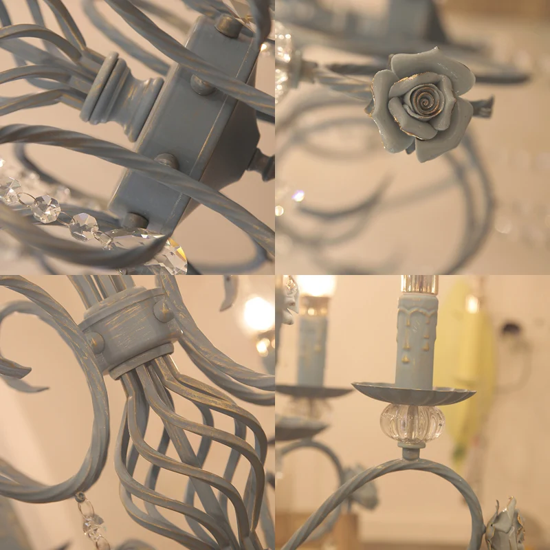 Plafonnier suspendu candélabre bleu en métal traditionnel 12 lumières lustre de salon avec goutte de cristal Clearhalo