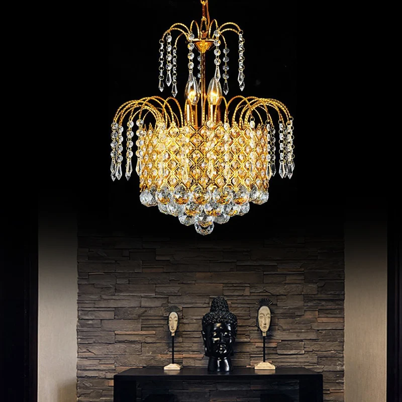 Plafonnier suspendu en cascade, boule de cristal contemporaine à facettes, 5 lumières, lustre doré, 16"/19,5" de large Cle...