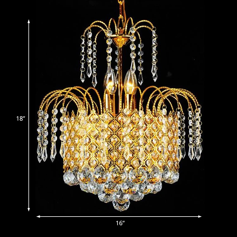 Plafonnier suspendu en cascade, boule de cristal contemporaine à facettes, 5 lumières, lustre doré, 16"/19,5" de large Cle...