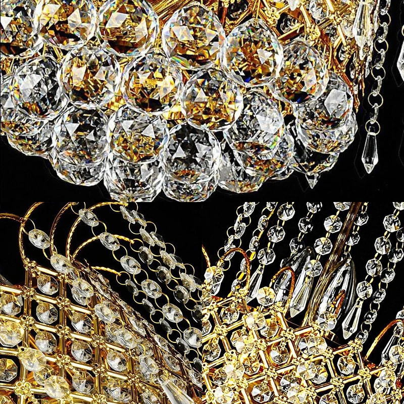Plafonnier suspendu en cascade, boule de cristal contemporaine à facettes, 5 lumières, lustre doré, 16"/19,5" de large Cle...