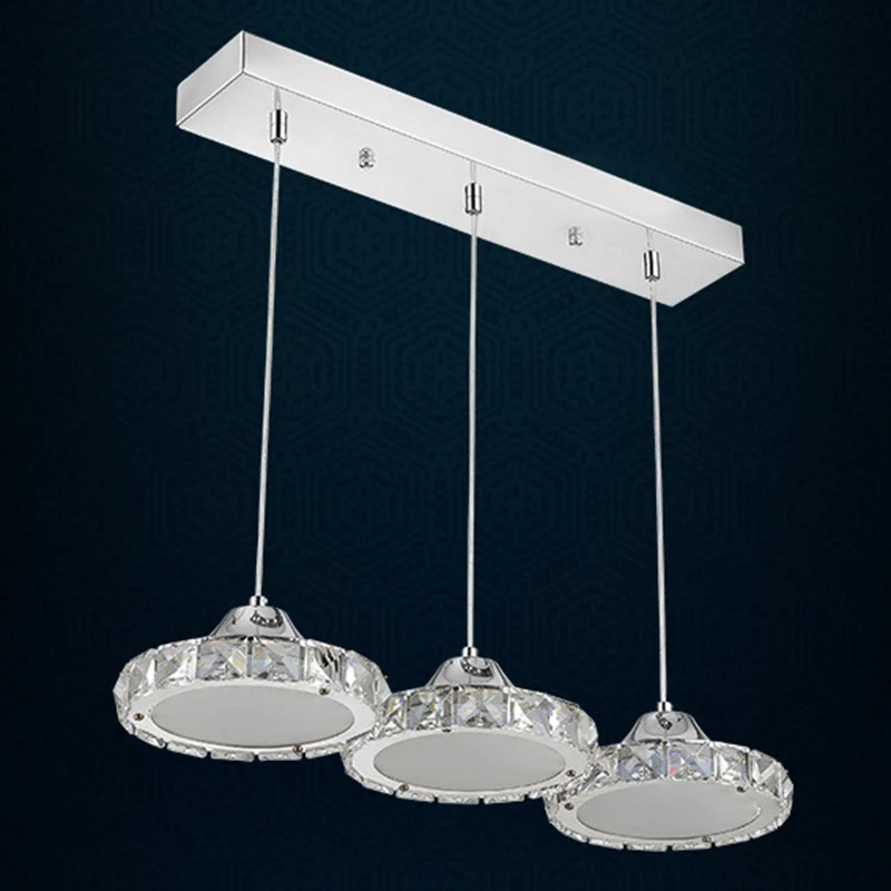 Plafonnier suspendu circulaire à finition chromée, pendentif LED moderne intégré en cristal Clearhalo