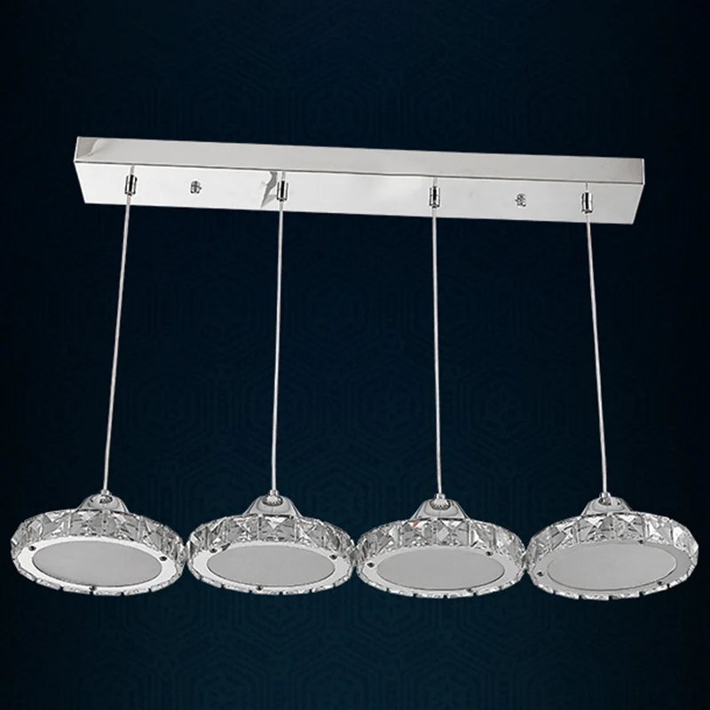 Plafonnier suspendu circulaire à finition chromée, pendentif LED moderne intégré en cristal Clearhalo