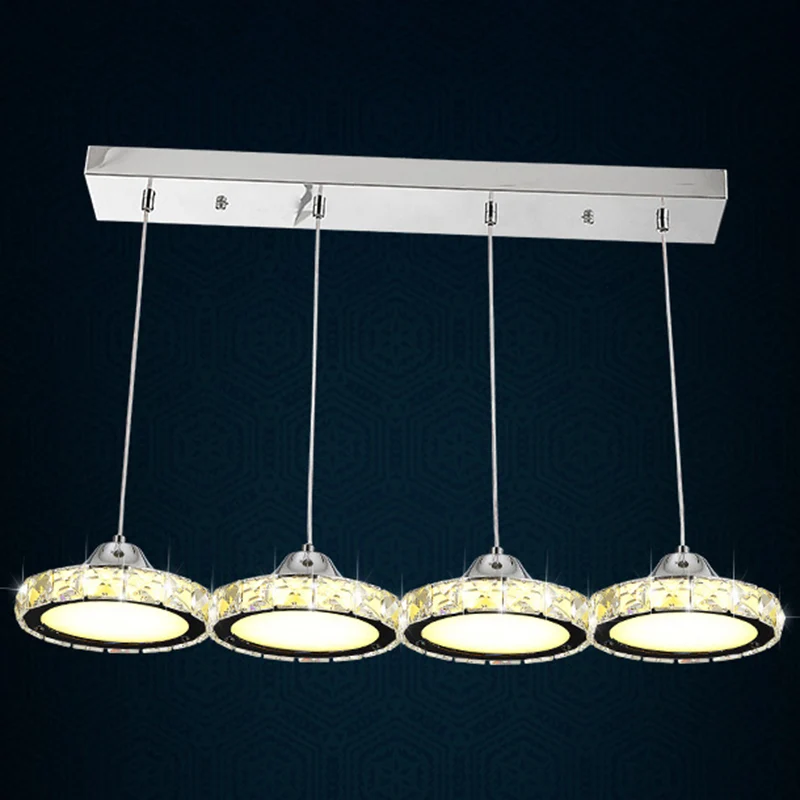 Plafonnier suspendu circulaire à finition chromée, pendentif LED moderne intégré en cristal Clearhalo