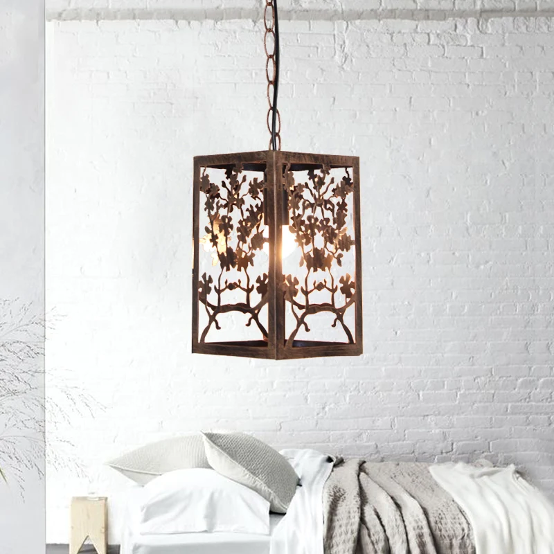 Plafonnier suspendu citrouille/neige/branche en métal traditionnel, 1 lumière, lampe suspendue pour salon avec Cage Clearhalo