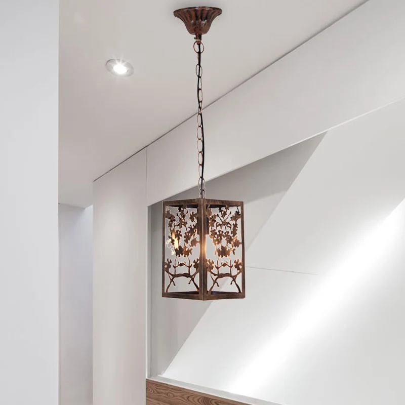 Plafonnier suspendu citrouille/neige/branche en métal traditionnel, 1 lumière, lampe suspendue pour salon avec Cage Clearhalo