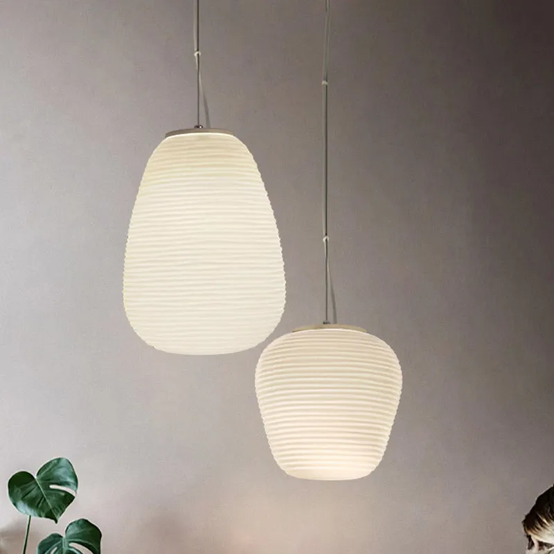 Plafonnier suspendu Cocoon Post moderne en verre nervuré 1 lumière blanche Clearhalo
