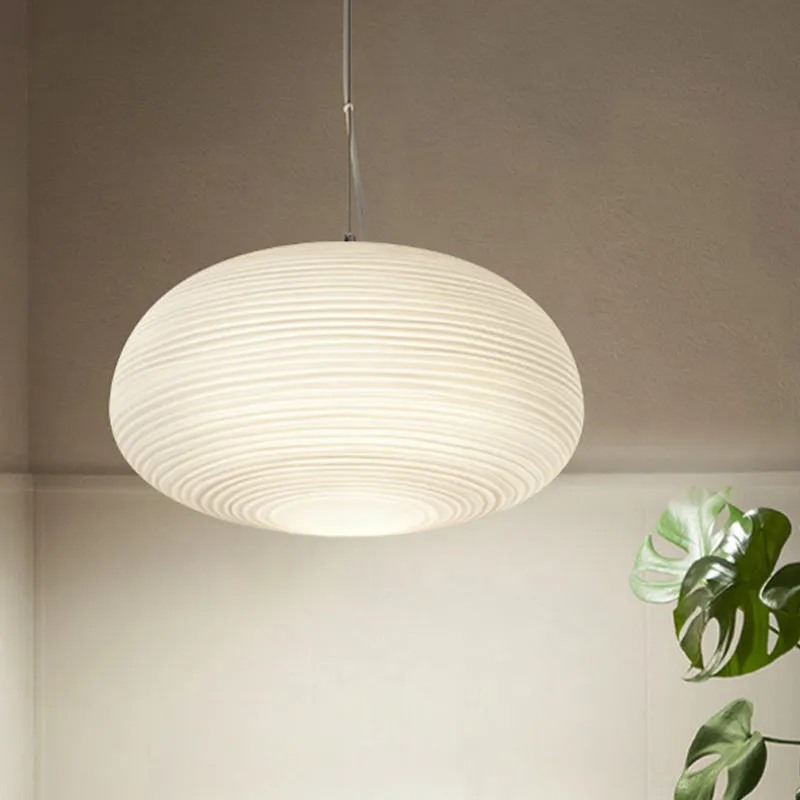 Plafonnier suspendu Cocoon Post moderne en verre nervuré 1 lumière blanche Clearhalo