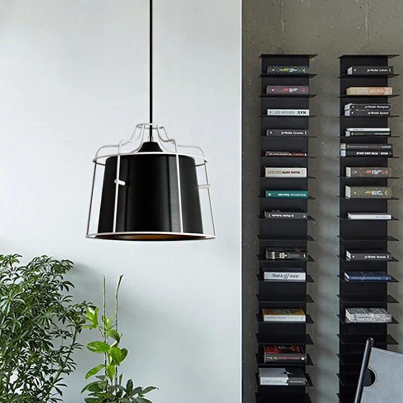 Plafonnier suspendu conique à 1 lumière avec abat-jour en cage, éclairage suspendu en métal noir/bleu de Style moderne sur...