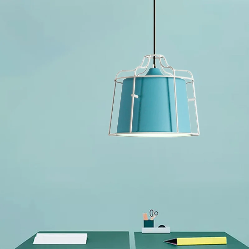 Plafonnier suspendu conique à 1 lumière avec abat-jour en cage, éclairage suspendu en métal noir/bleu de Style moderne sur...