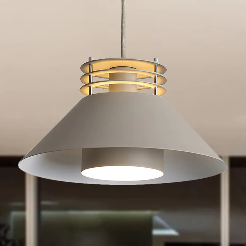 Plafonnier suspendu conique de Style nordique, 9/12 pouces de diamètre, 1 lampe à Suspension en métal, noir/blanc, pour sa...