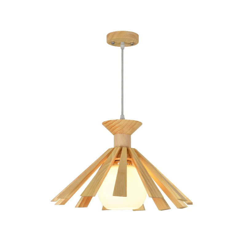 Plafonnier suspendu contemporain en bois à ampoule unique pour salle à manger avec abat-jour en verre crème Clearhalo