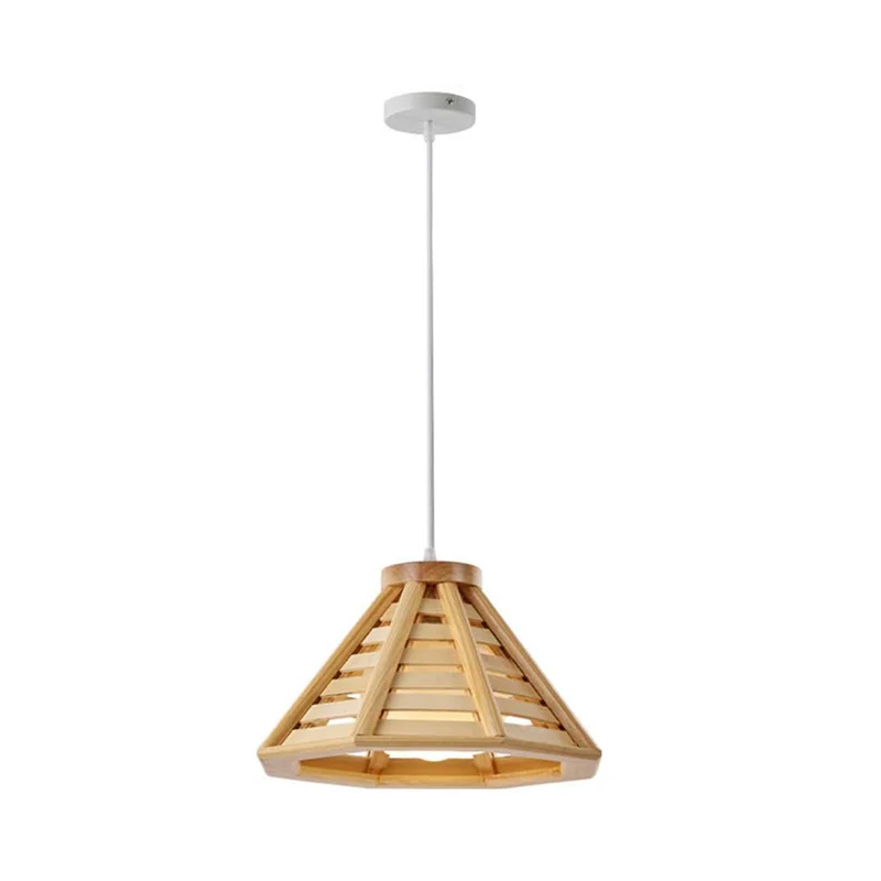 Plafonnier suspendu contemporain en bois à ampoule unique pour salle à manger avec abat-jour en verre crème Clearhalo