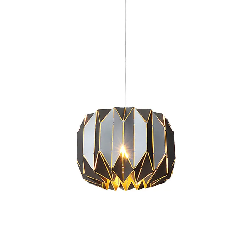 Plafonnier suspendu contemporain à 1 lumière avec abat-jour en métal, kit de lampe suspendue citrouille argenté/noir Clear...