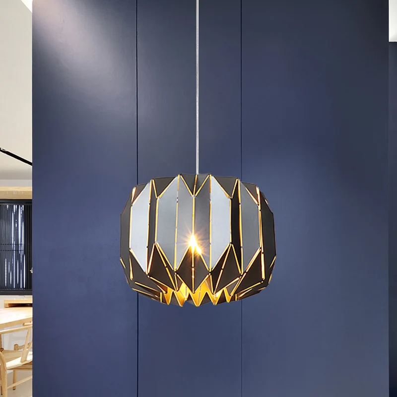 Plafonnier suspendu contemporain à 1 lumière avec abat-jour en métal, kit de lampe suspendue citrouille argenté/noir Clear...