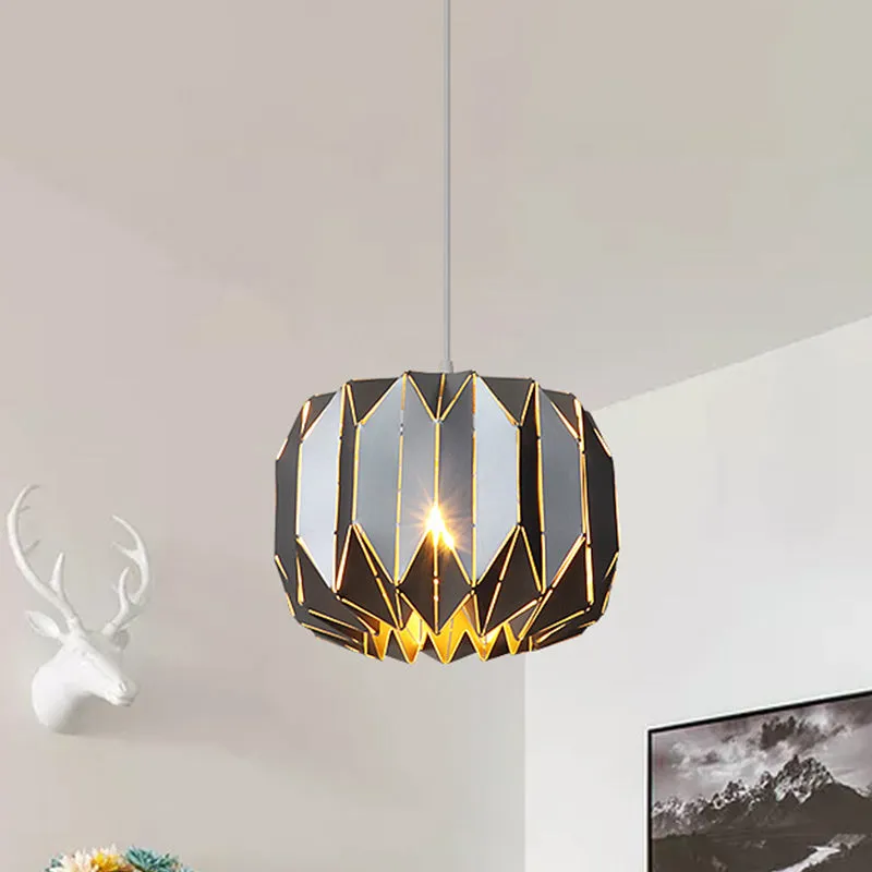 Plafonnier suspendu contemporain à 1 lumière avec abat-jour en métal, kit de lampe suspendue citrouille argenté/noir Clear...