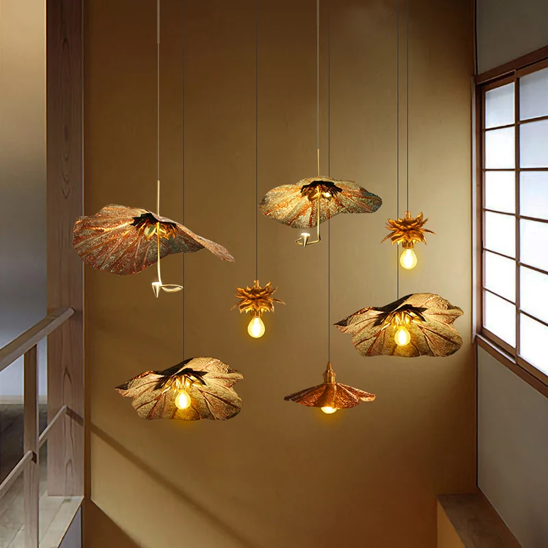 Plafonnier suspendu Country Lotus, 1 tête, pendentif en métal en laiton pour salle à manger Clearhalo