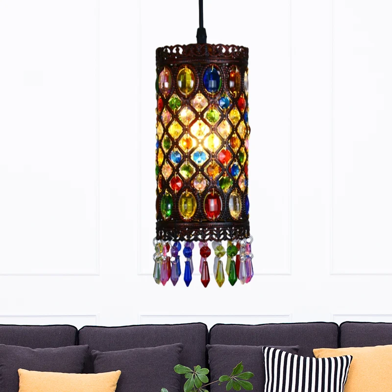 Plafonnier suspendu en cuivre à 1 ampoule, luminaire traditionnel à Suspension cylindrique en métal, pour Restaurant Clear...