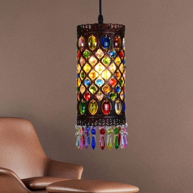 Plafonnier suspendu en cuivre à 1 ampoule, luminaire traditionnel à Suspension cylindrique en métal, pour Restaurant Clear...